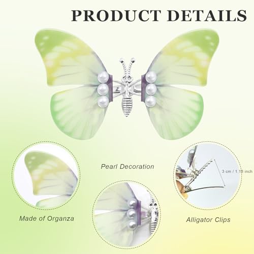 Gradient Butterfly Hair Clips with Moving Wings and Pearls 2Pcs