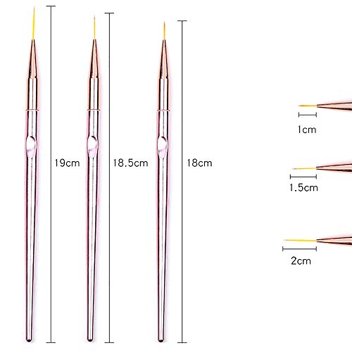 SILPECWEE 3pcs Rose Gold Nail Art Liner Brush Set - 11mm, 15mm, 20mm