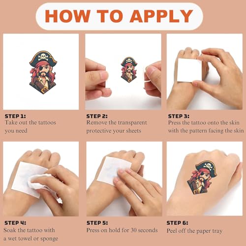 Waterproof Pirate Temporary Tattoos for Kids Birthday Party Favors