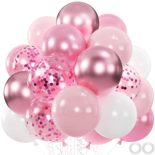 Pink Confetti Balloon Kit 12 Inch Metallic & Pearl Pastel Party Decorations