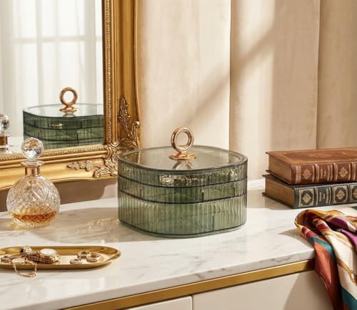 HALAFE 3-Layer Acrylic Jewelry Organizer with Handle - Clear Storage Box for Women