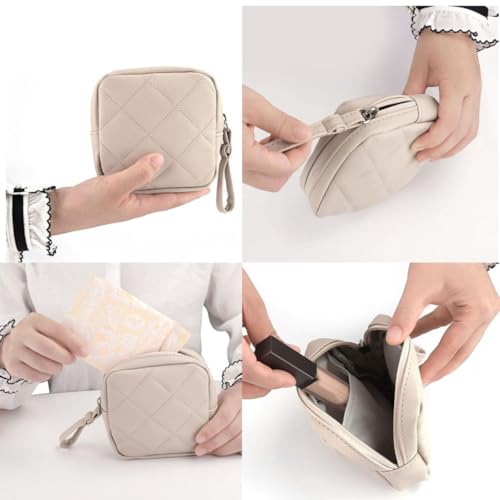 Small PU Leather Makeup Bag with Handle - Portable Mini Cosmetic Pouch