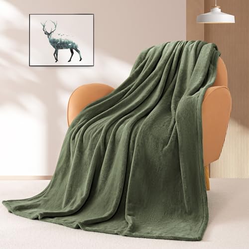 BEAUTEX Fleece Throw Blanket - Olive Green Soft Plush Bed & Couch Cover