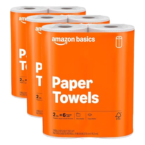 Amazon Basics 2-Ply Flex-Sheets Paper Towels, 150 Sheets per Roll (6 Pack)