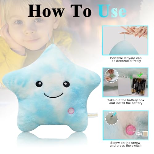 LED Star Pillow Night Light for Kids - Soft Plush Throw Pillow