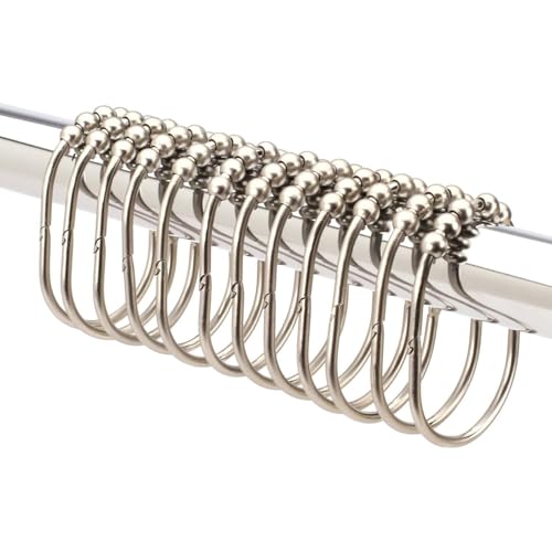 Brushed Nickel Shower Curtain Rings Set of 12 - Rustproof Stainless Steel