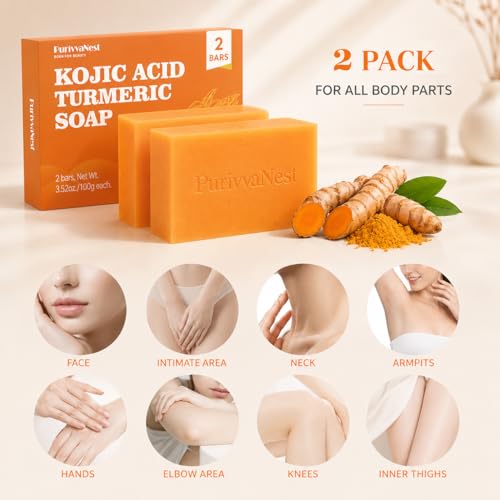 PurivvaNest Kojic Acid Turmeric Soap Bar Dark Spot Remover - 100g 2-Pack