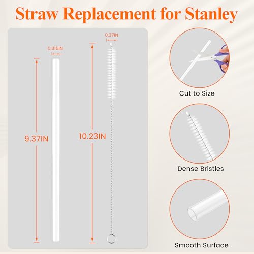 Stanley Quencher Replacement Straws - 10 Pack with Brushes