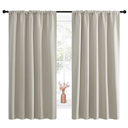 NICETOWN Natural Blackout Curtains - 52" x 63" (Pack of 2) Room Darkening Drapes