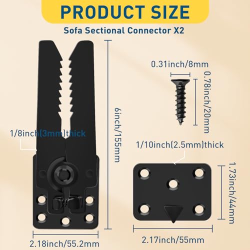 Black Sectional Couch Connector with Screws - 1 Pcs Heavy Duty