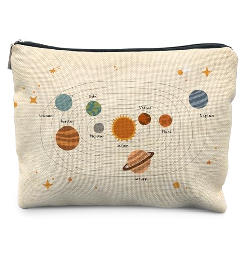 Space Planets Makeup Bag Linen Cosmetic Pouch for Travel