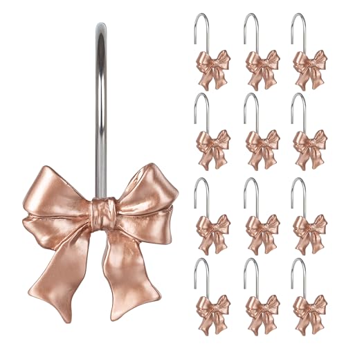 Rose Gold Bow Shower Curtain Hooks Set of 12 | Coquette Bathroom Decor