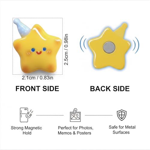 SGKXU 12 Pcs Cute Star Fridge Magnets - 3D Smiley Face Design