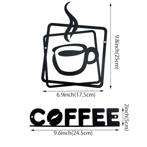 Coffee Metal Wall Art Decor - Set of 2, 9 Inch, Black