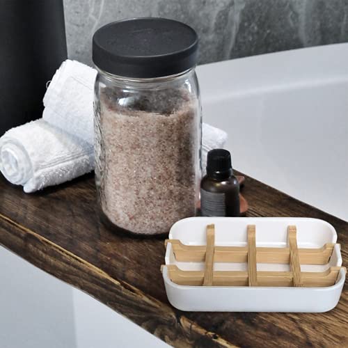 Aoheuo Bamboo Fiber Soap Dish with Removable Drain Tray, White Soap Holder