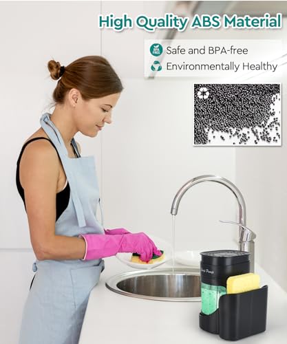 3-in-1 Kitchen Soap Dispenser with Sponge Holder - Black