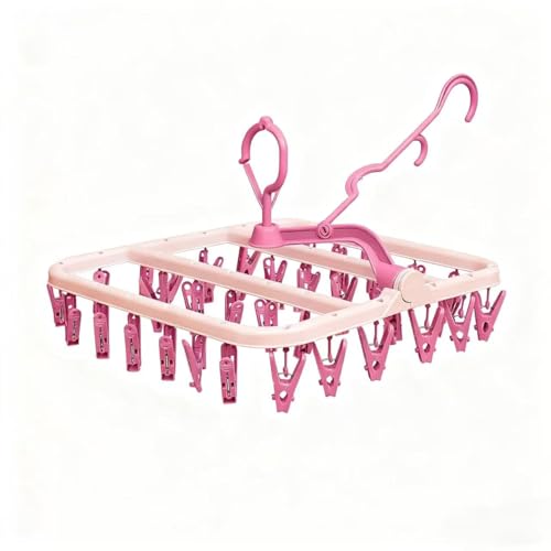32-Clip Folding Sock Drying Rack - 360° Rotating Hanger for Laundry