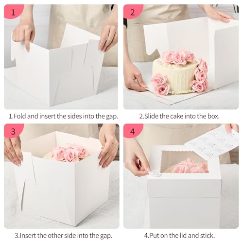 ZORRITA 8x8x8 Inch Cake Boxes with Window - 4 Pack for Parties