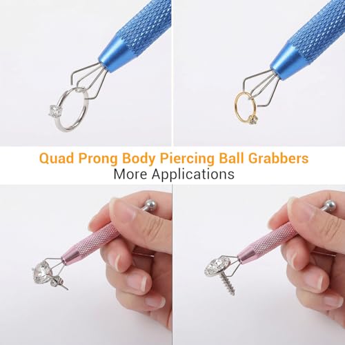 Sibba 4-Pack Piercing Ball Grabber Tool - Stainless Steel 4-Claw Jewelry Changing Tool