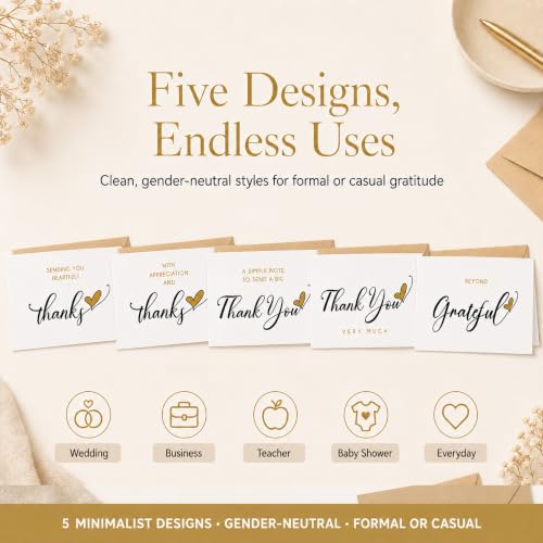 30 Elegant Thank You Cards with Envelopes & Stickers - 4 x 6