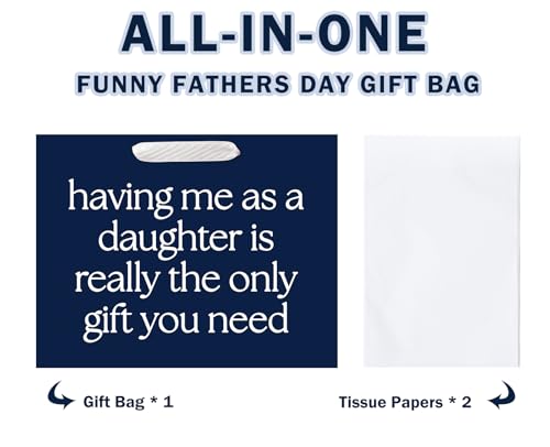 Funny Father's Day Gift Bag - 13" Navy Blue with Tissue Paper