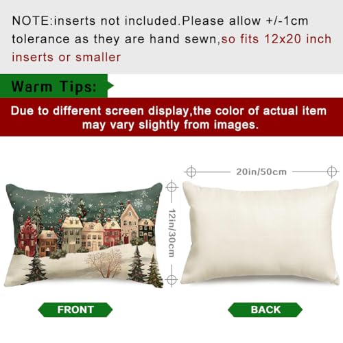 Outdoor Christmas Pillow Cover 12x20 Waterproof Forest House Decor - Green