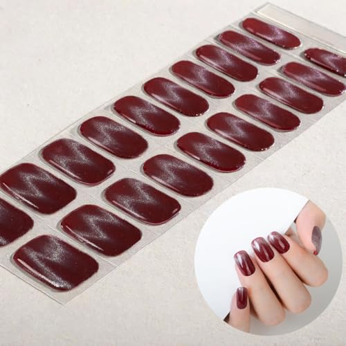 WOKOTO Red Cat Eye Semi Cured Gel Nail Strips UV Nail Wraps