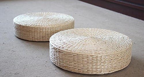 MAHAO 2 Pack Japanese Style Handcrafted Eco-Friendly Padded Knitted Straw Flat Seat Cushion,Hand Woven Tatami Floor Cushion Corn Maize Husk (2 Pack 19.7x4.3)
