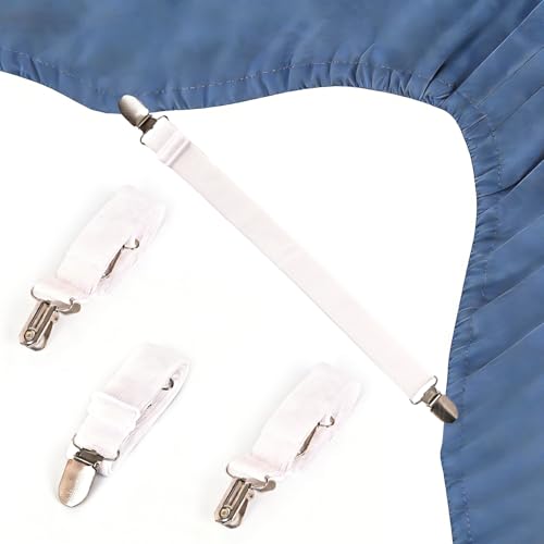Adjustable Bed Sheet Straps with Anti-Slip Corner Clips - 4 Pack