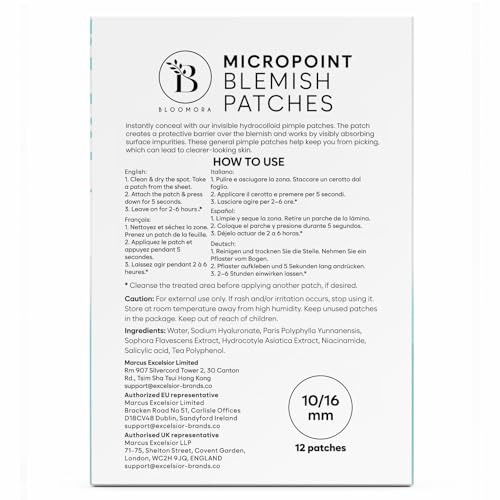 BLOOMORA Microdart Pimple Patches for Early Stage Blemishes with Salicylic Acid (12 Count)