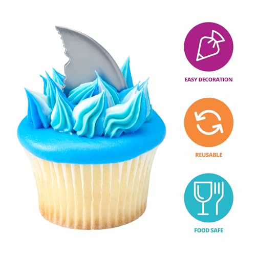DecoPac Shark Fin Cake Picks - 24 Reusable Cupcake Toppers