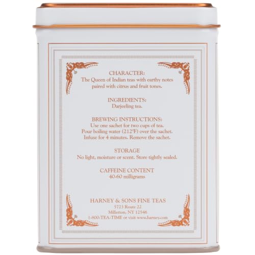 Harney & Sons Darjeeling Black Tea - 20 Pyramid Sachets in Decorative Tin