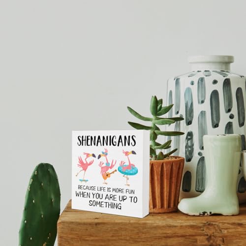 Funny Flamingo Wooden Box Sign for Summer Home Decor - 5x5 Inches
