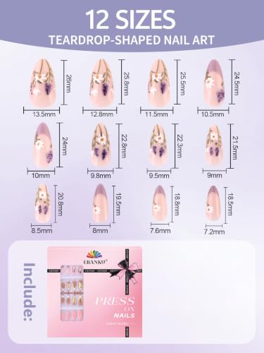 EBANKU Floral Press on Nails 72 Pcs Short False Nails Kit