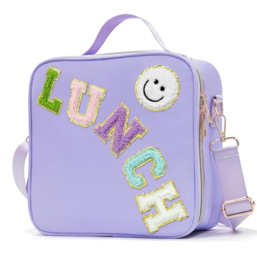 LOKFAR Insulated Lunch Bag for Kids & Teens - Cute Waterproof Nylon with Adjustable Strap (Purple)