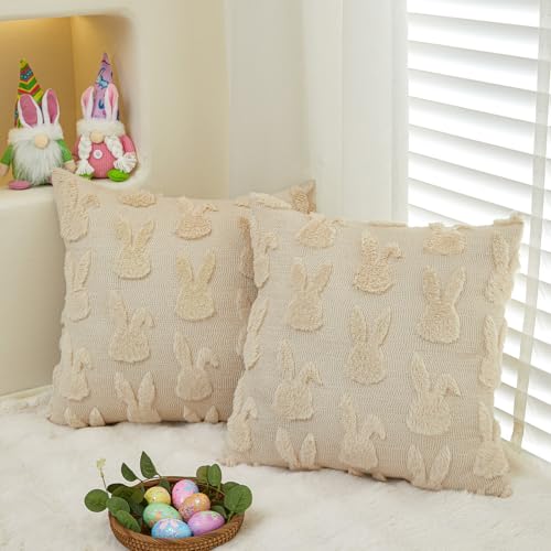 Easter Bunny Throw Pillow Covers - 18x18 Inch Set of 2