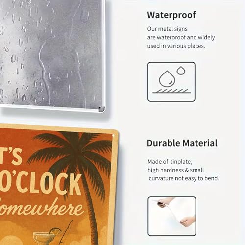 It's 5 O'Clock Somewhere Metal Sign - Tiki Bar & Home Decor, Outdoor Waterproof Wall Art