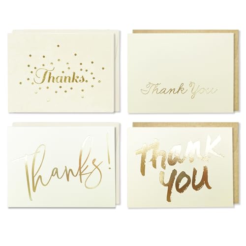 Gold Foil Thank You Cards with Envelopes - 48 Pack, 3.75" x 5"