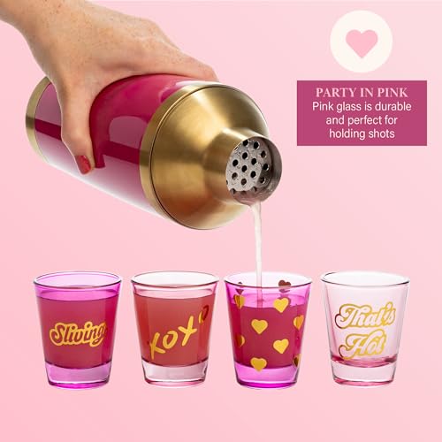 Paris Hilton 4-Piece Shot Glass Set - 2 oz Fun Decals in Pink