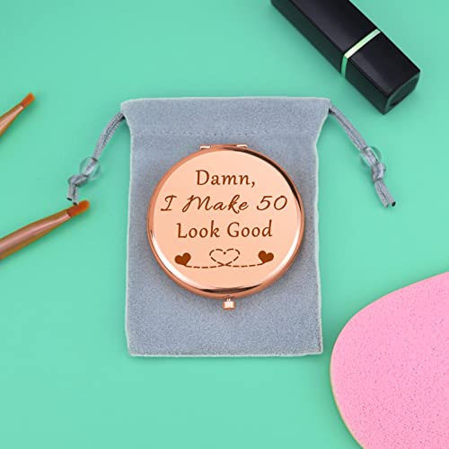 Rose Gold Compact Mirror - 50th Birthday Gift for Women