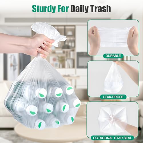 Marbe 2.6 Gallon Small Clear Trash Bags - 100 Count Leak-Proof Garbage Liners