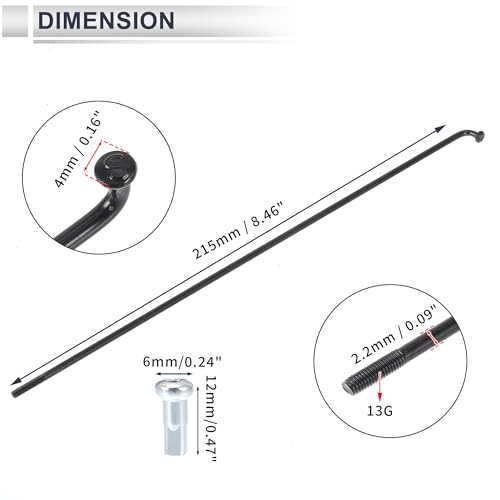 1 Set Universal Bicycle Spokes 13G 215mm Length Bike Wheel Spokes Nipple Black 45 Steel