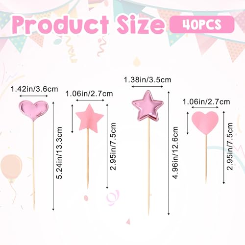 Sibba 40Pcs Glitter Star & Heart Cupcake Toppers Set