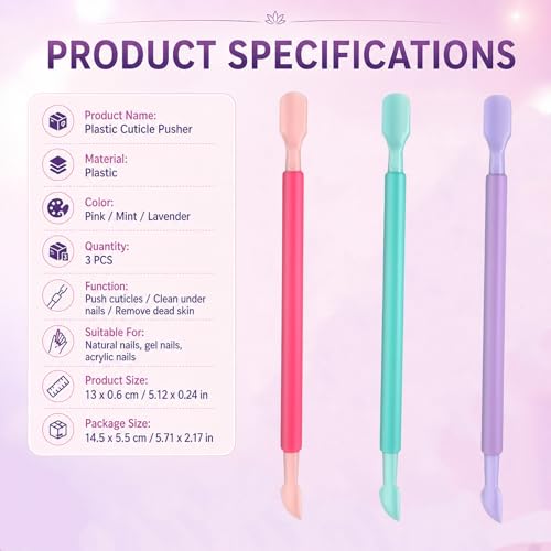 QFGasre 3-Piece Plastic Dual-End Cuticle Pusher and Nail Scraper