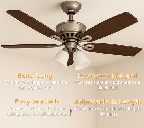 120-Inch Stainless Steel Ceiling Fan Pull Chain Extender with 12 Connectors