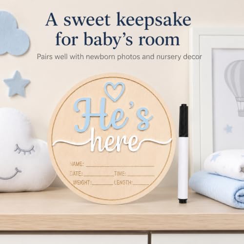 Wooden Baby Announcement Sign - 5.9 Inch Newborn Photo Prop