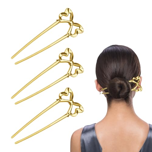 Yitexin 3-Piece Gold Metal French Hair Pins - U-Shaped Hair Forks for Buns
