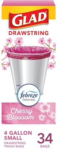 Glad Small Trash Bags, 4 Gallon, Febreze Cherry Blossom, 34 Count