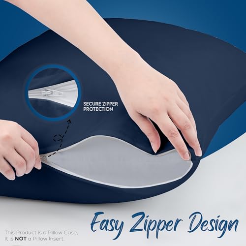 Utopia Bedding Queen Pillow Protectors - Waterproof Zippered Covers, Navy (4-Pack)