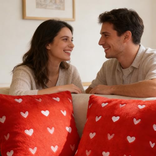 Mtruil Heart Throw Pillow Covers Set of 2, 18x18 Inch Faux Fur - Style 16
